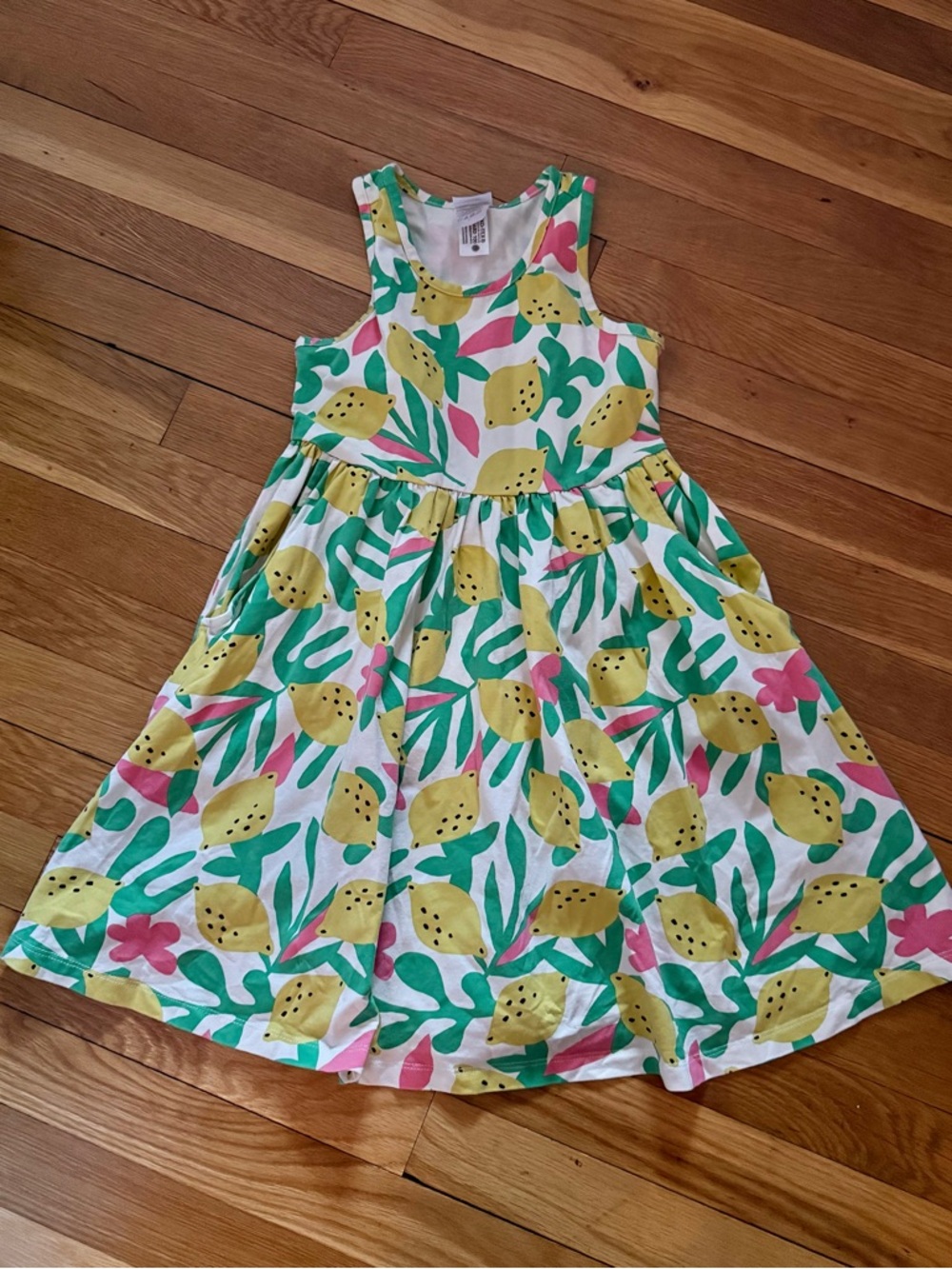 Hanna Andersson Girls’ 120/6/7 Ecru Zesty Citrus Print Racerback Skater Dress